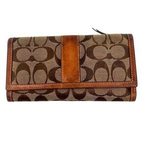 COACH Canvas Brown and Tan Leather/Cloth Wallet